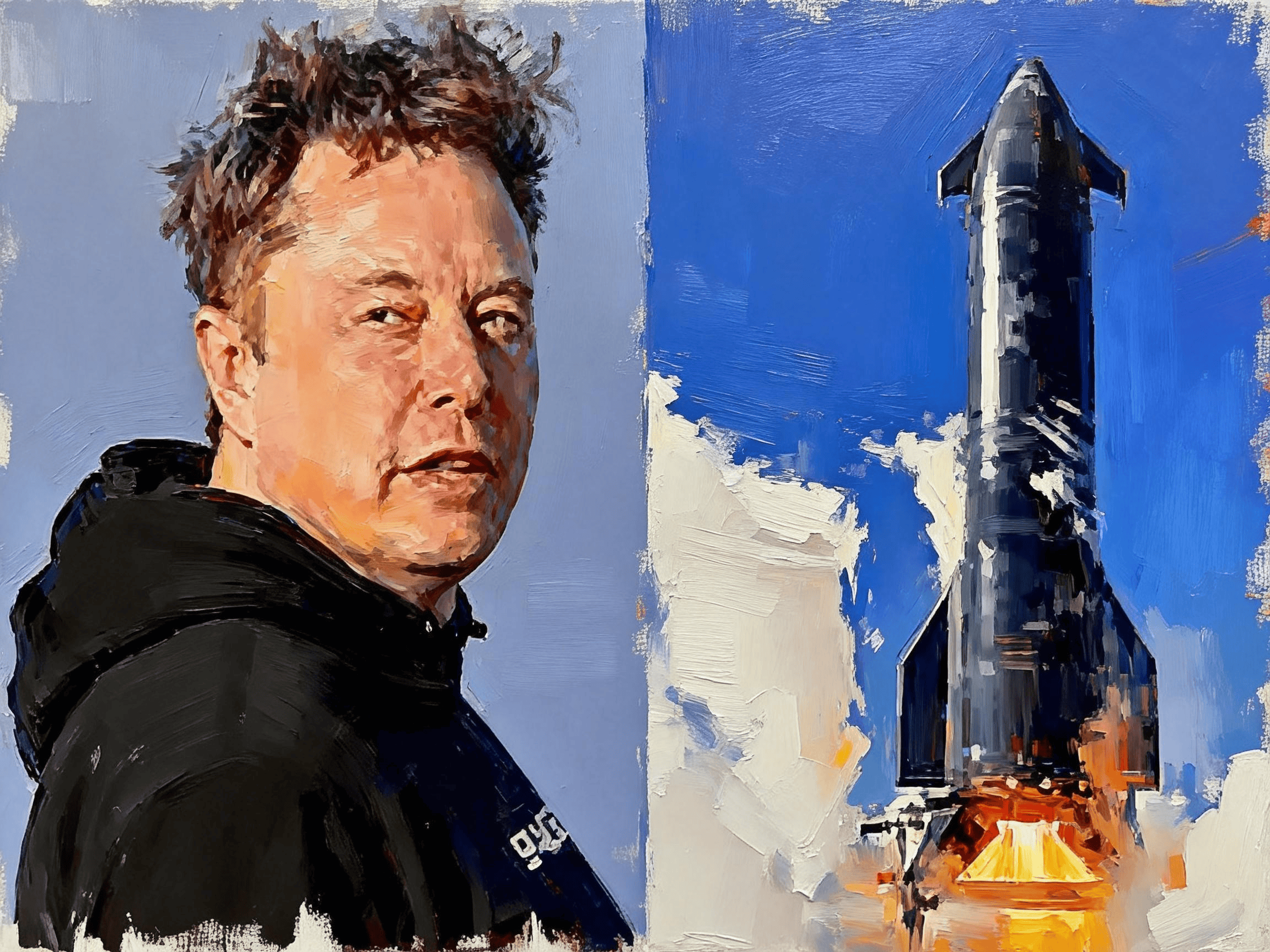 Elon Musk standing beside a SpaceX rocket, symbolizing the Mars mission