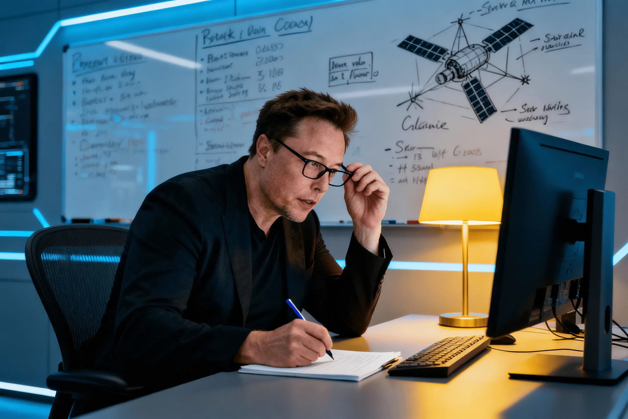Elon Musk focusing on plans and goals, representing the Mars checklist
