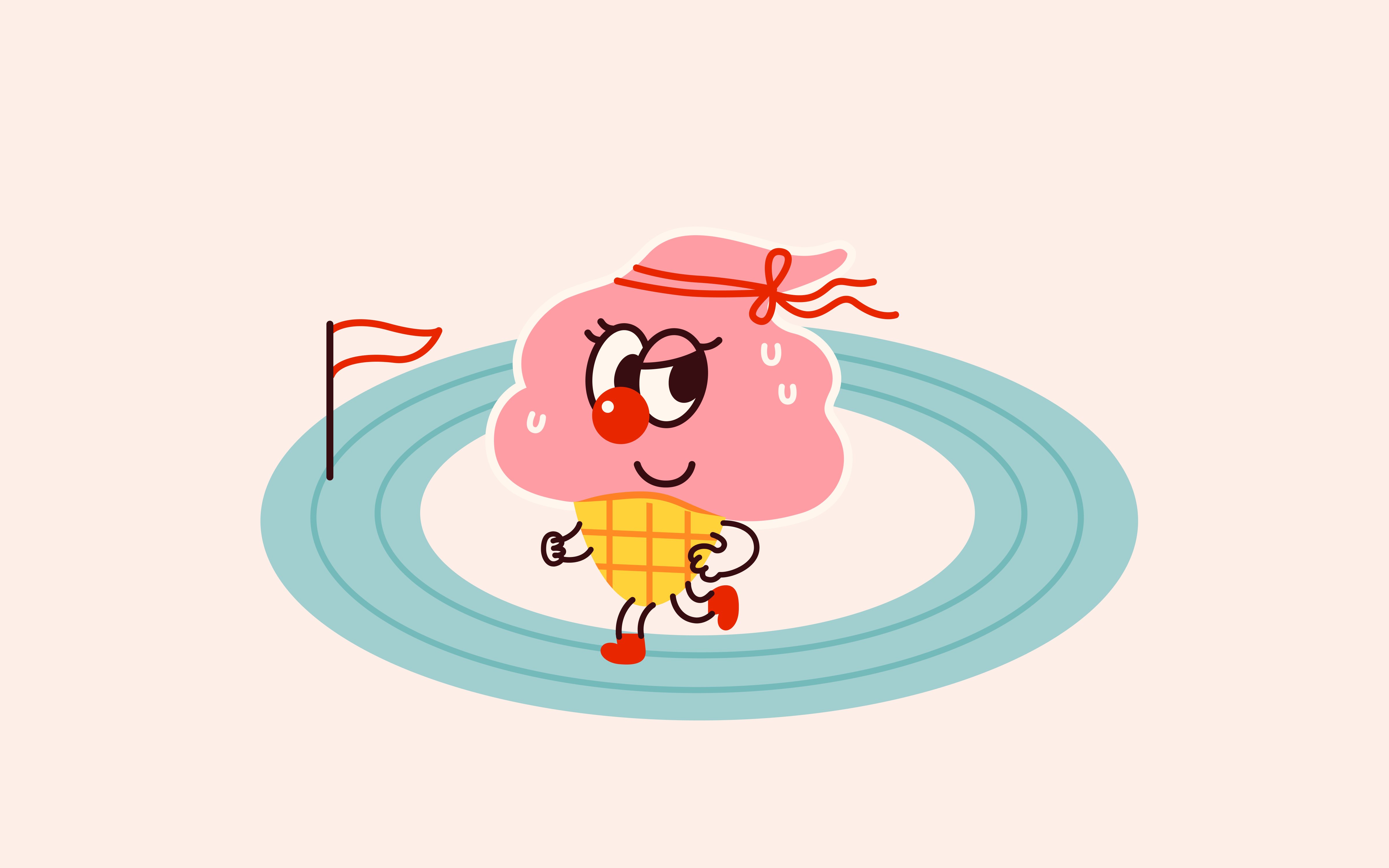 Lizy jogging on a round track, wearing a headband