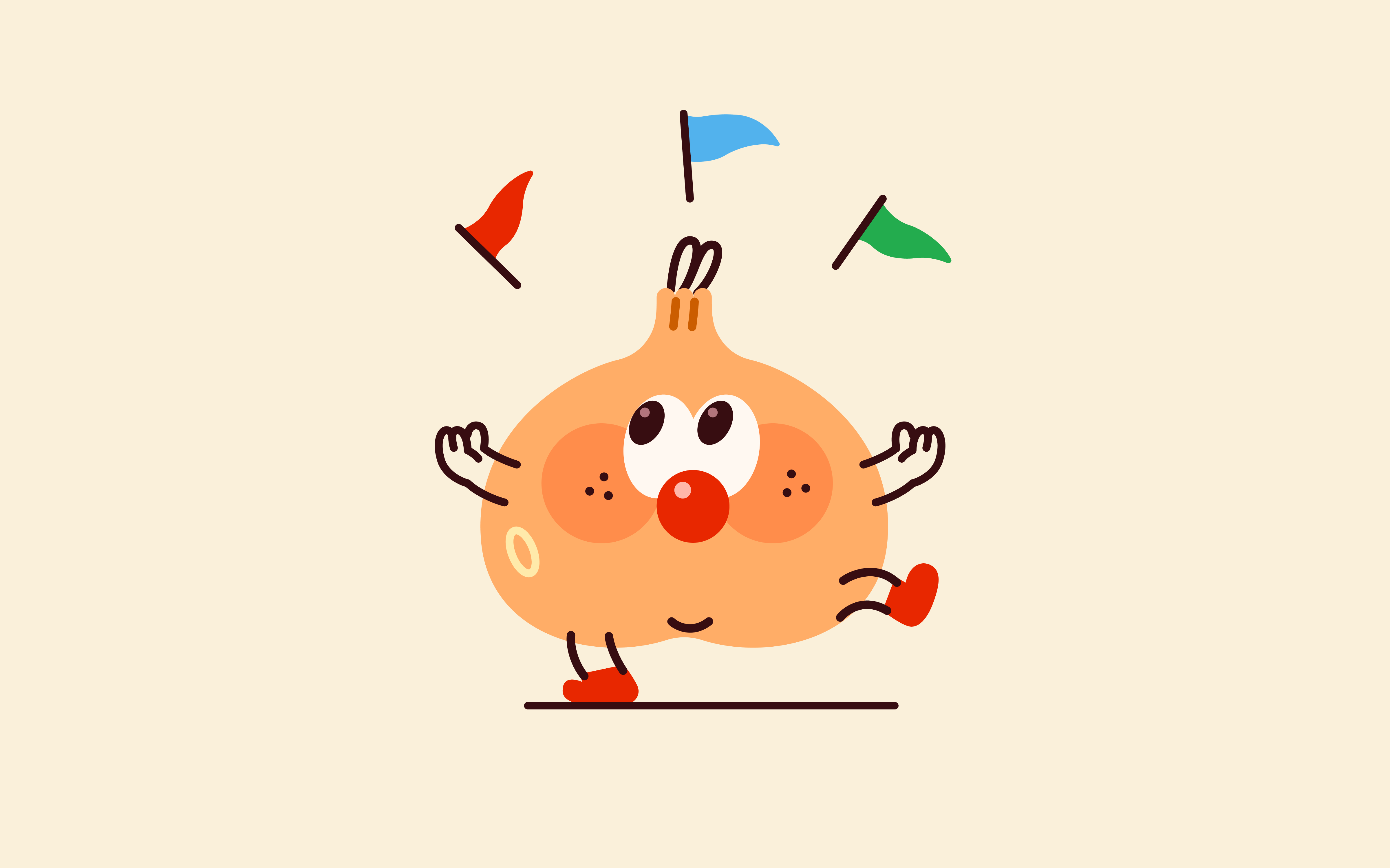 Rick juggling three small pennant flags