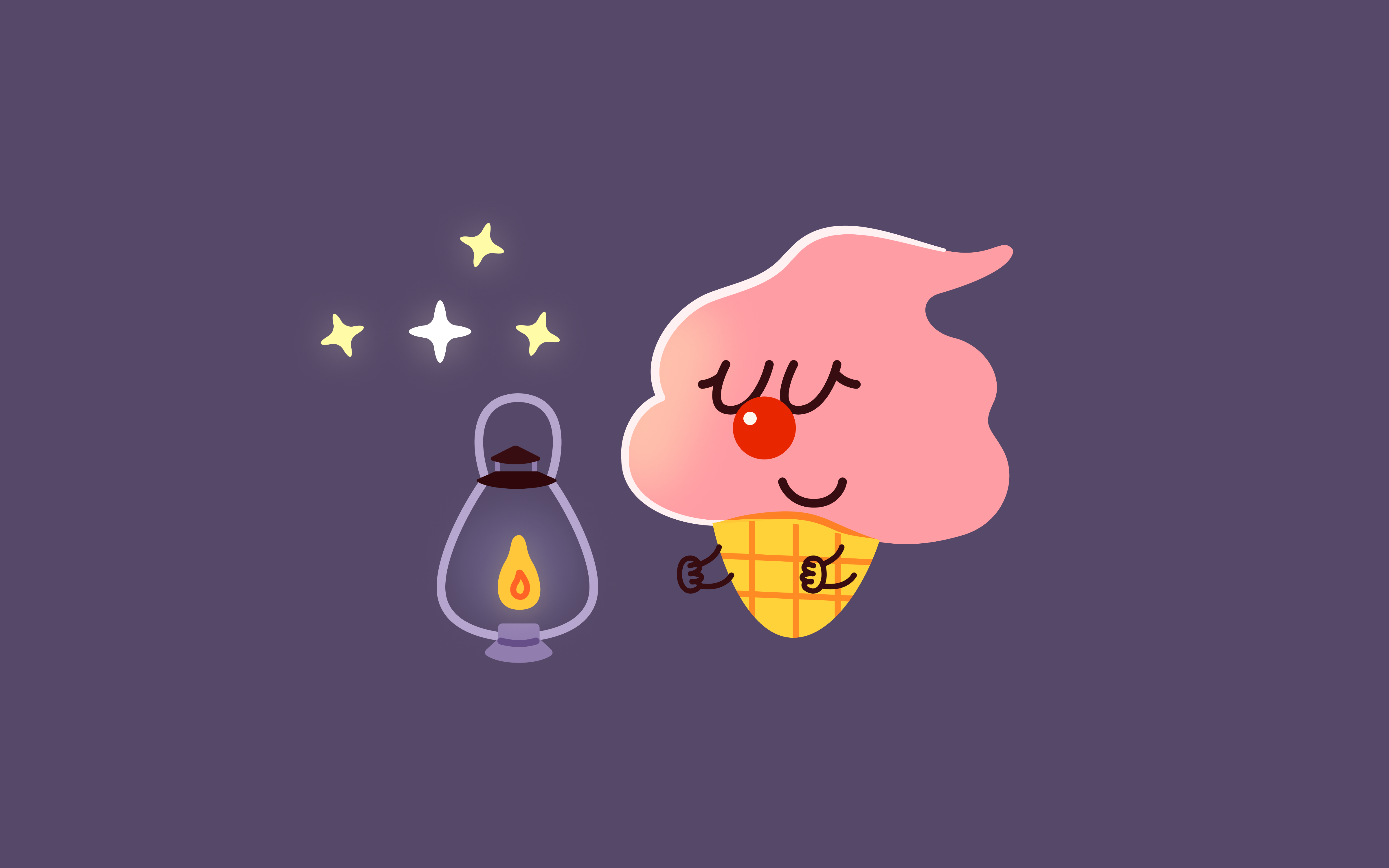 Lizy beside a glowing lantern under a starry night sky