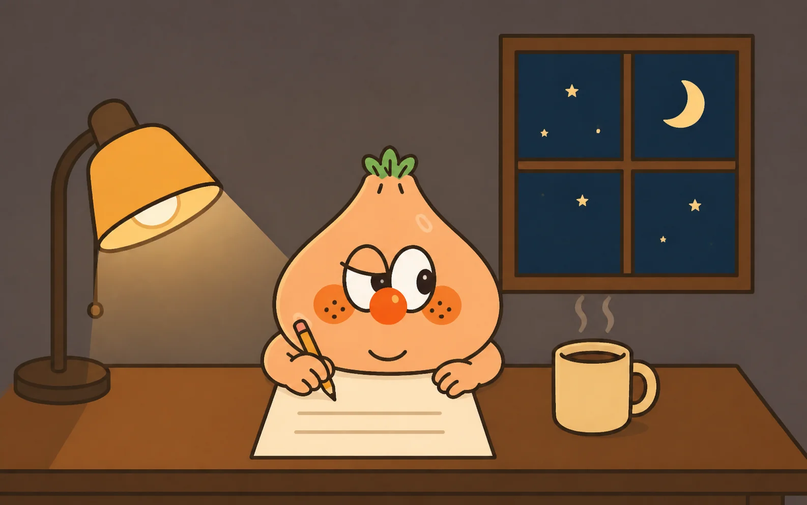 Rick writing down one goal at his desk under warm lamplight