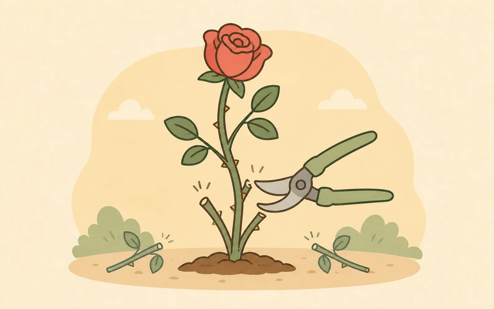 Pruning a rose bush so one bloom can fully open