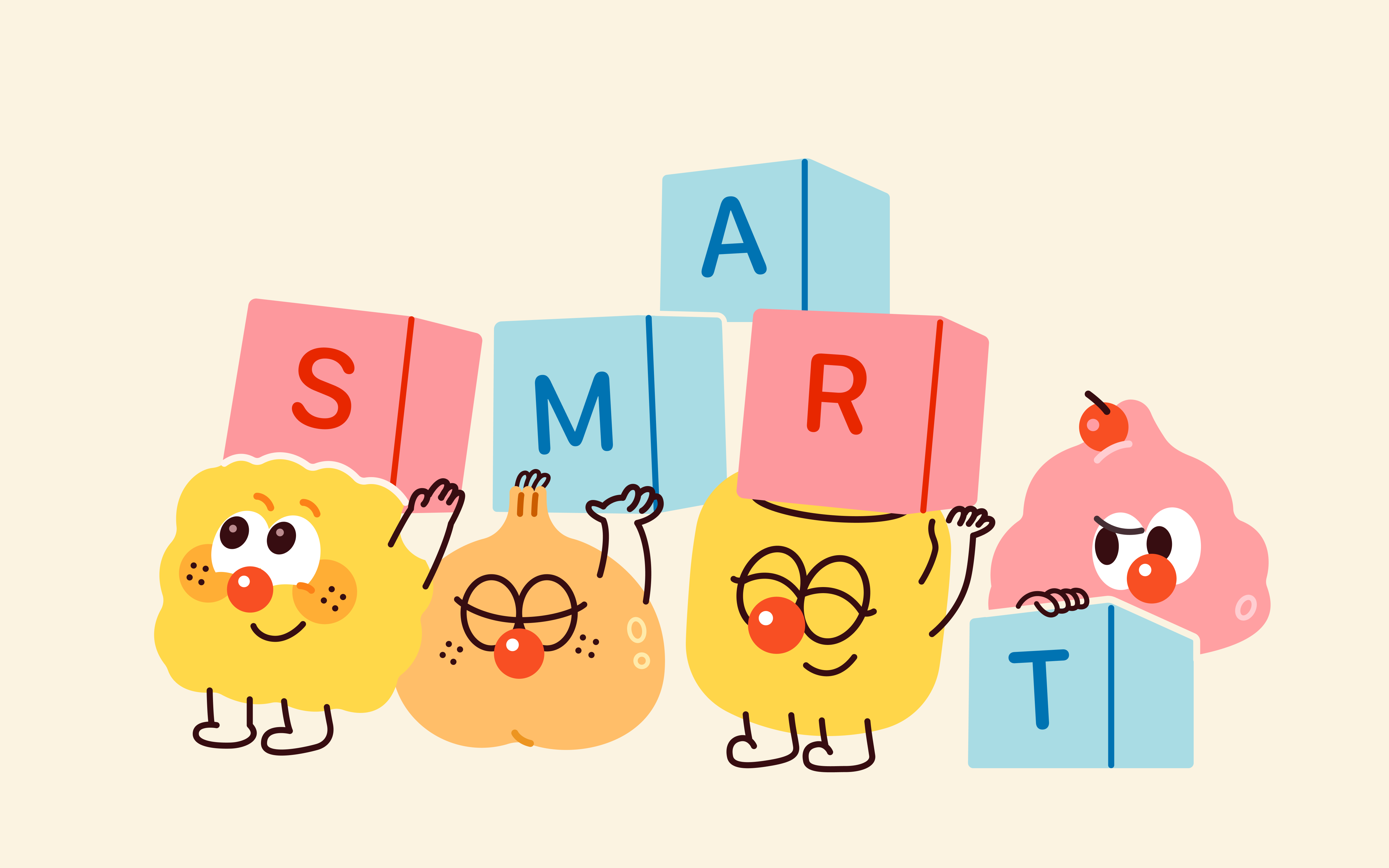 The four CanGoal buddies holding up letter blocks that spell out SMART