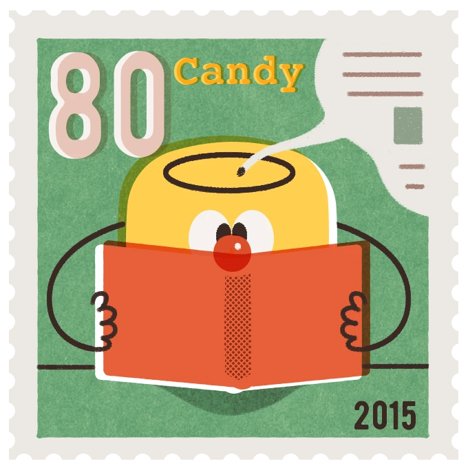 Postage stamp of Candy reading documentation